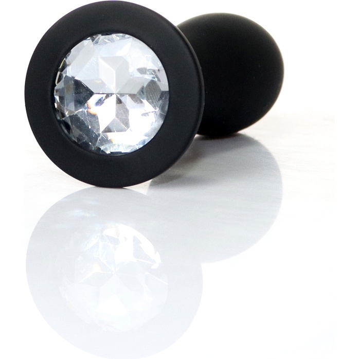 Черная анальная втулка с прозрачным кристаллом - 9,2 см. Фотография 4.