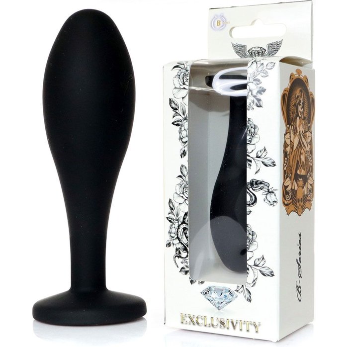 Черная анальная втулка с прозрачным кристаллом - 9,2 см