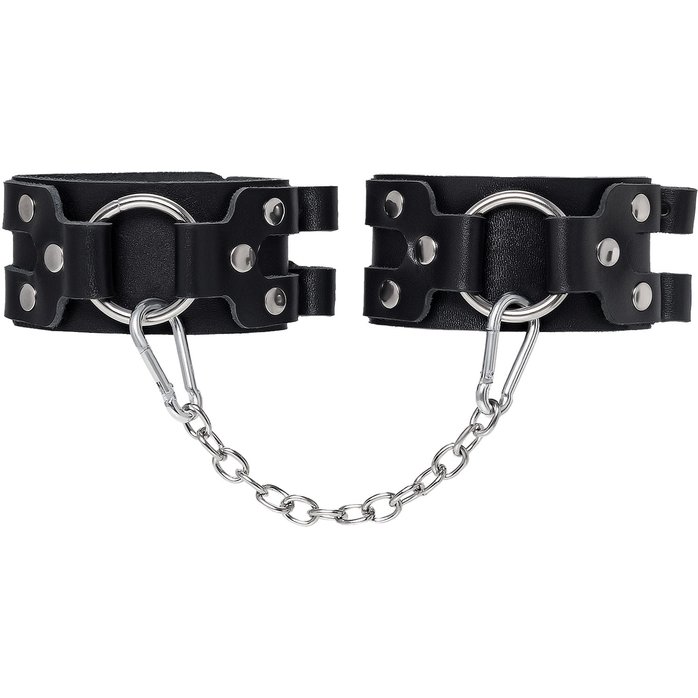 Черные кожаные оковы с двумя ремешками. Фотография 2.