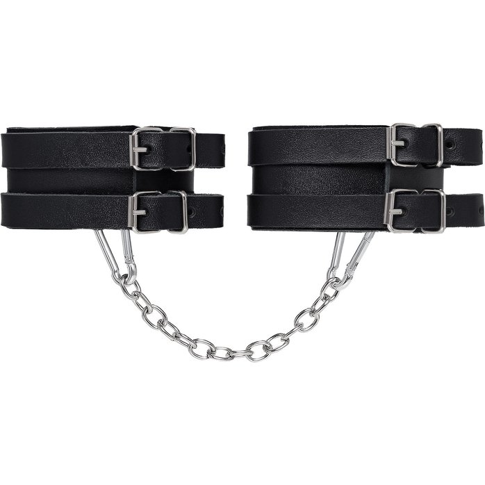 Черные кожаные оковы с двумя ремешками. Фотография 3.