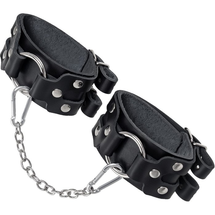 Черные кожаные оковы с двумя ремешками. Фотография 4.