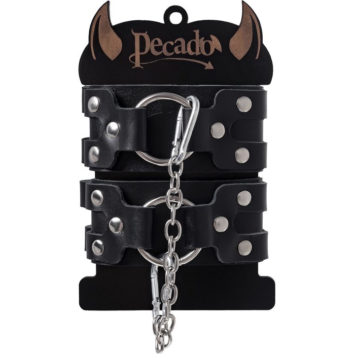 Черные кожаные оковы с двумя ремешками. Фотография 7.