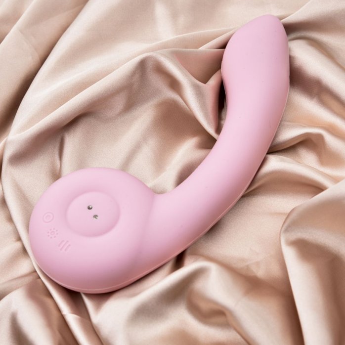 Розовый вибростимулятор точки G с нагревом Bendable Heating G-Spot Vibrator. Фотография 9.