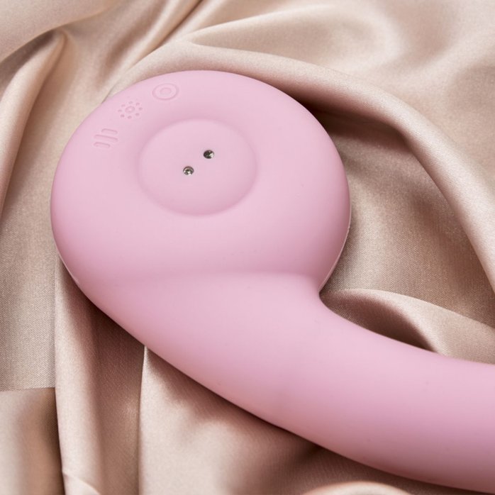 Розовый вибростимулятор точки G с нагревом Bendable Heating G-Spot Vibrator. Фотография 10.