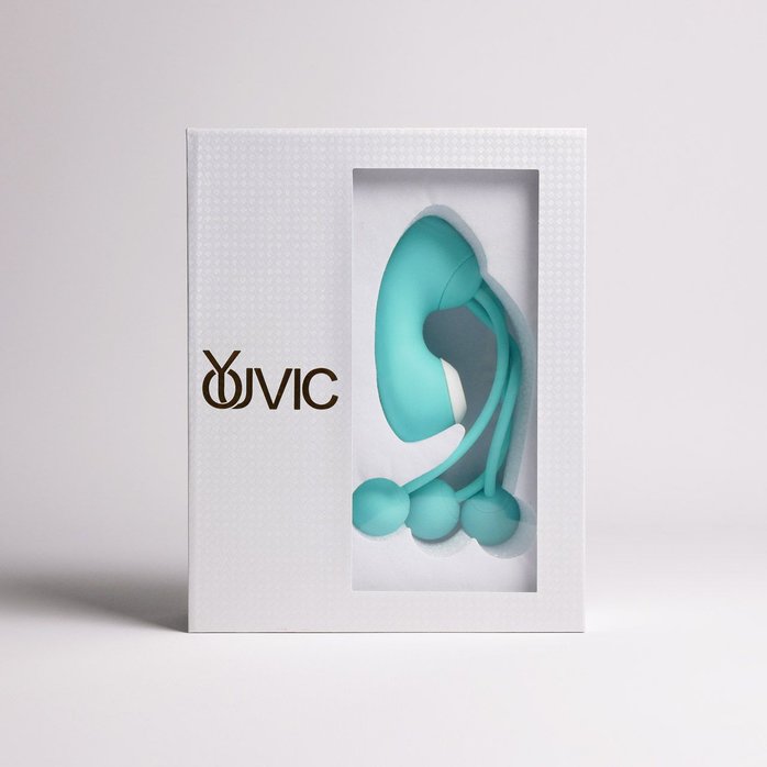 Бирюзовый вакуумный стимулятор клитора с вагинальными виброшариками. Фотография 2.