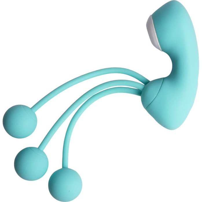 Бирюзовый вакуумный стимулятор клитора с вагинальными виброшариками