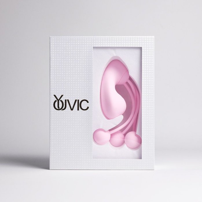 Розовый вакуумный стимулятор клитора с вагинальными виброшариками. Фотография 2.