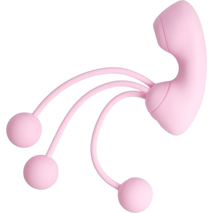 Розовый вакуумный стимулятор клитора с вагинальными виброшариками