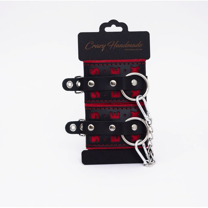 Черно-красные оковы с красной строчкой Sex. Фотография 3.