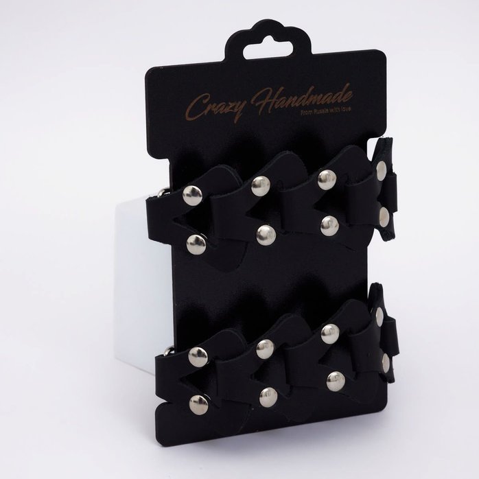 Черные кожаные наручники из звеньев. Фотография 2.