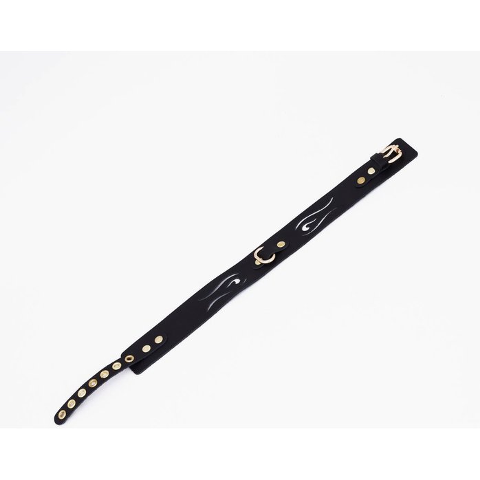 Черный кожаный ошейник с золотистой фурнитурой