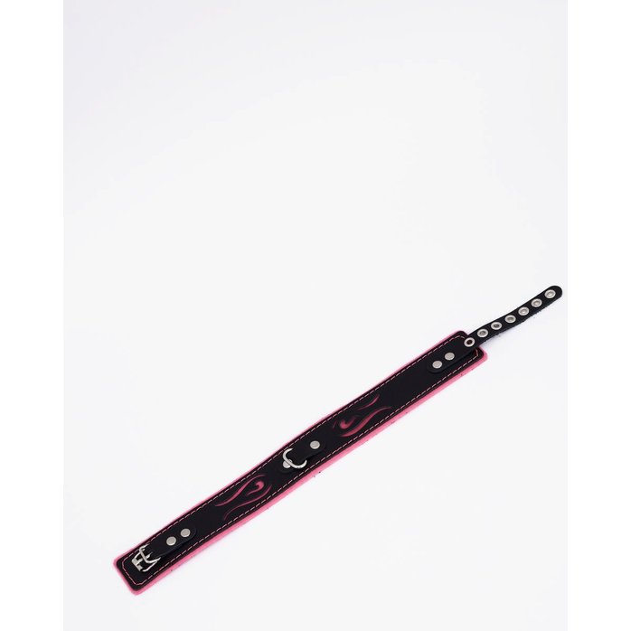 Черно-розовый кожаный ошейник с розовой строчкой