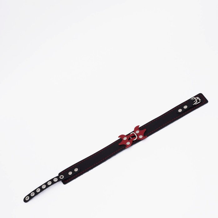 Черный ошейник с красным декором и строчкой
