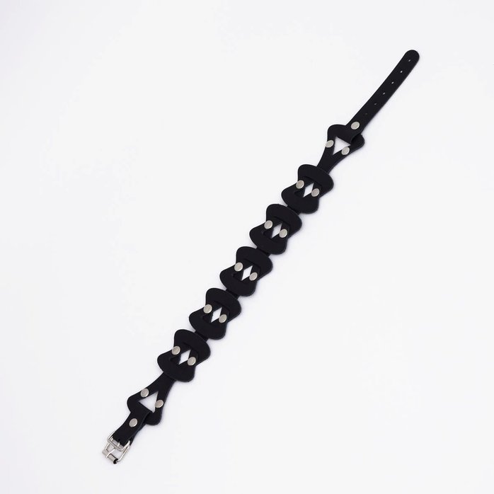 Черный кожаный ошейник из звеньев. Фотография 2.