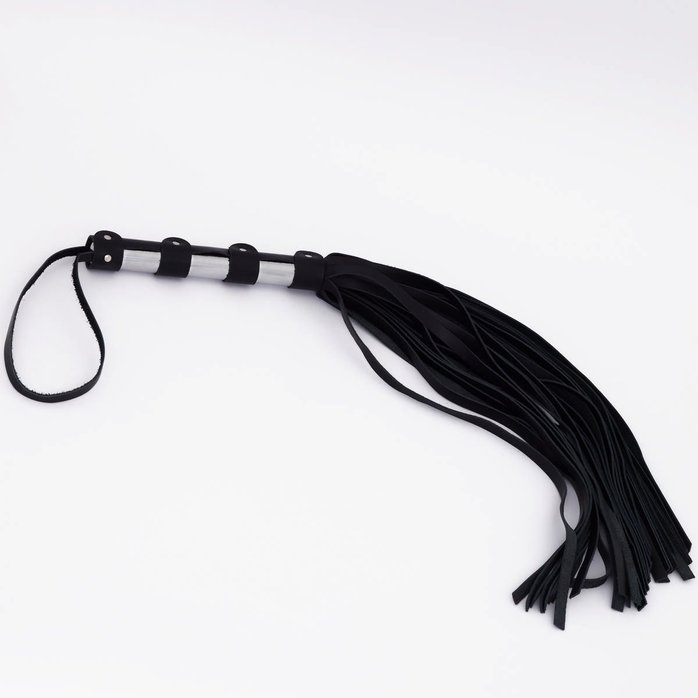 Черный кожаный флоггер со стальной ручкой - 45 см