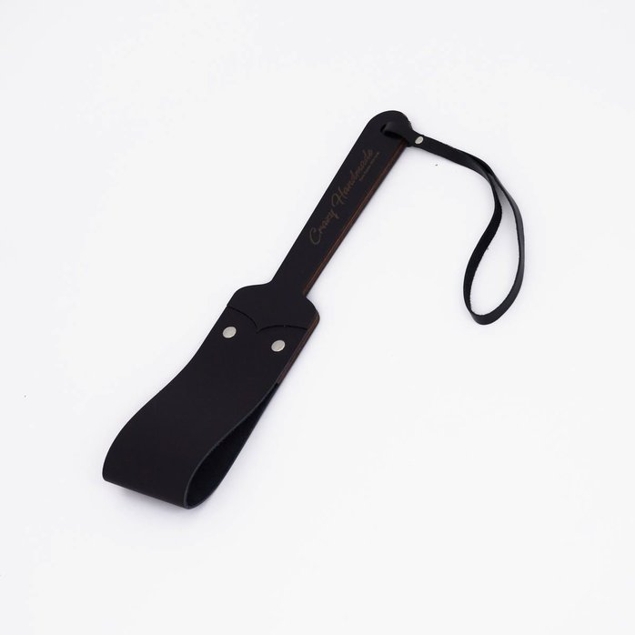 Черный кожаный паддл с деревянной ручкой - 34 см