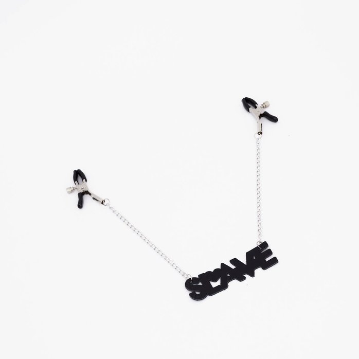 Зажимы на соски с кожаной подвеской Slave. Фотография 2.