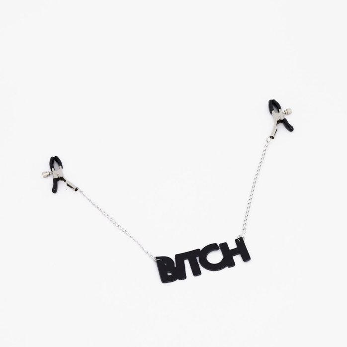 Зажимы на соски с кожаной подвеской Bitch. Фотография 2.