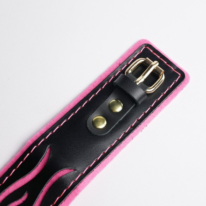 Черно-розовый ошейник с золотистой фурнитурой. Фотография 6.