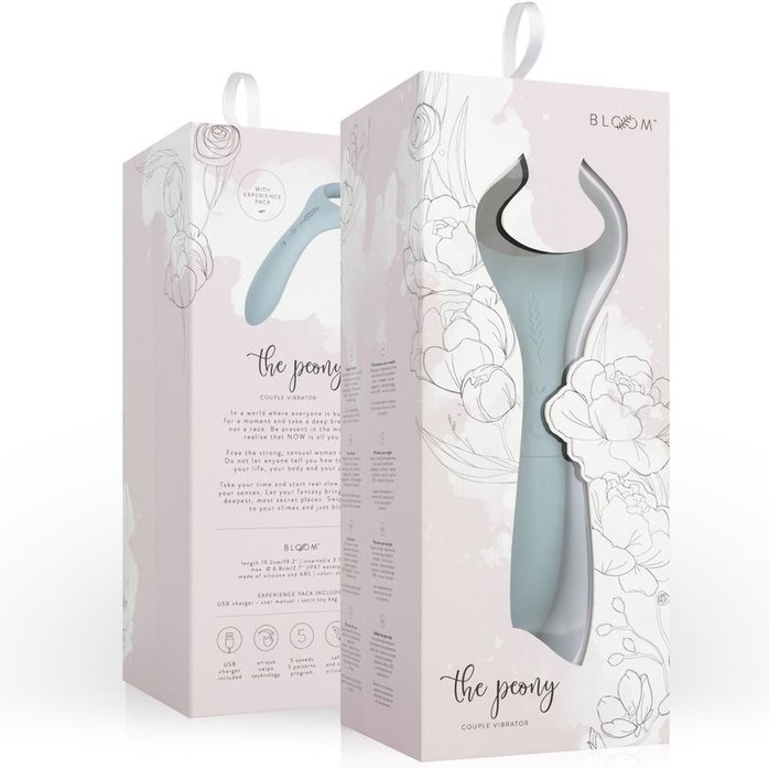 Голубой двусторонний вибромассажёр для пар The Peony - 19,2 см - Bloom. Фотография 11.