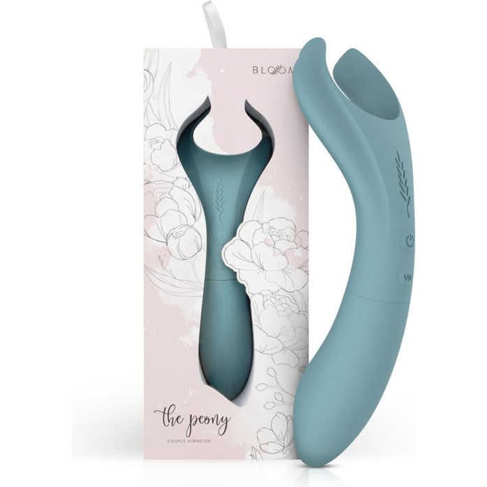 Голубой двусторонний вибромассажёр для пар The Peony - 19,2 см - Bloom