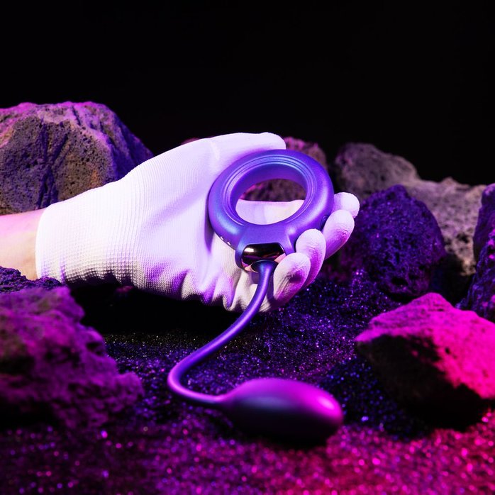 Фиолетовое эрекционное виброкольцо с анальным шариком Eclipse - Hueman. Фотография 10.