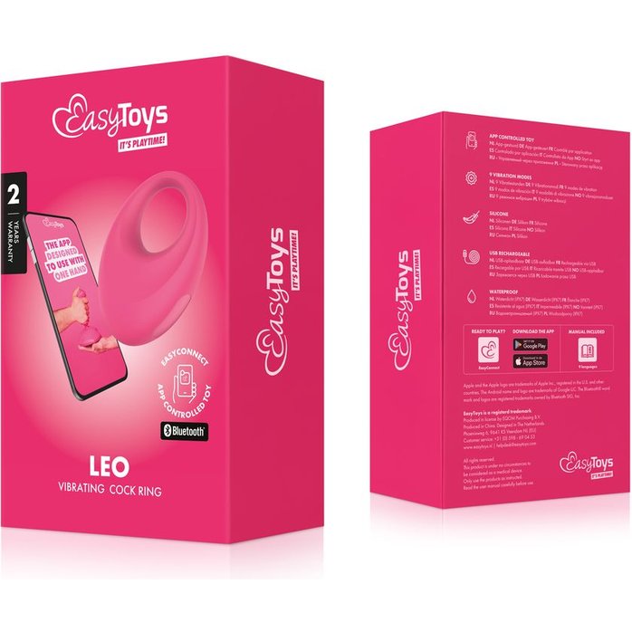 Розовое интерактивное эрекционное виброкольцо Leo - EasyConnect. Фотография 12.