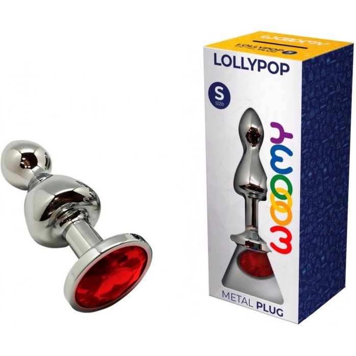 Серебристая анальная втулка Wooomy Lollypop Size S с красным кристаллом - Wooomy. Фотография 4.
