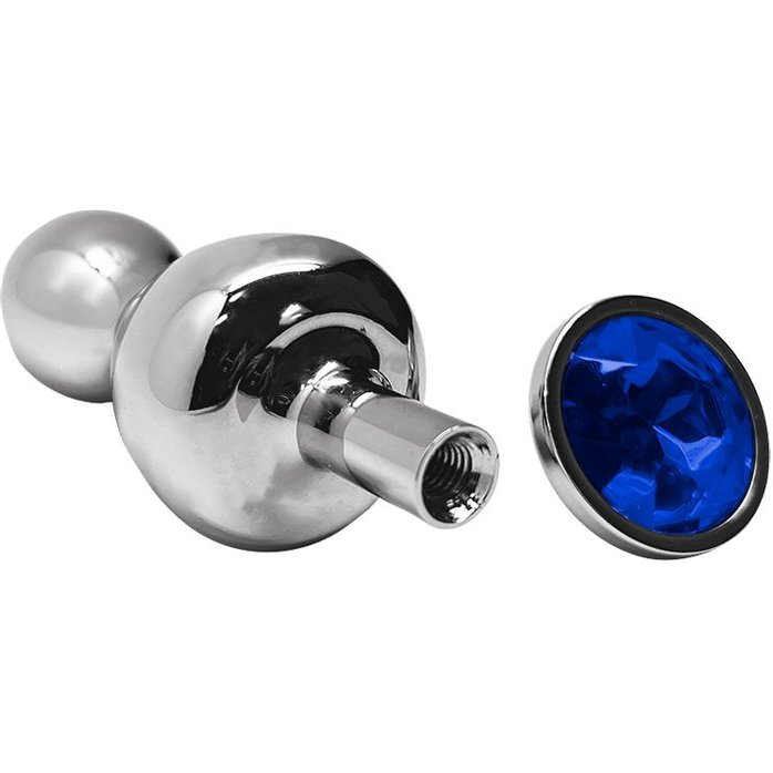 Серебристая анальная втулка Wooomy Lollypop Size S с синим кристаллом - Wooomy. Фотография 2.