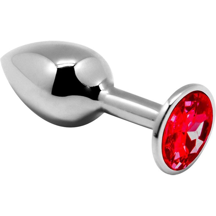 Серебристая анальная втулка Mini Metal Butt Plug Size M с красным кристаллом - Alive