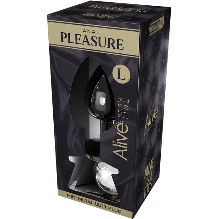 Серебристая анальная втулка с прозрачным кристаллом Mini Metal Butt Plug Size L - 9 см - Alive. Фотография 2.