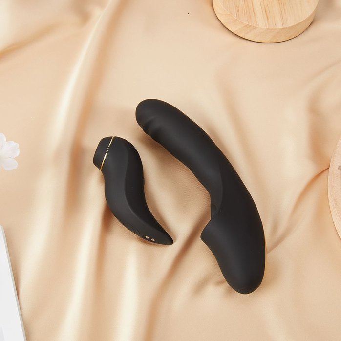 Черный вибратор с возвратно-поступательными движениями и вакуумом Fatima - 19,2 см. Фотография 5.