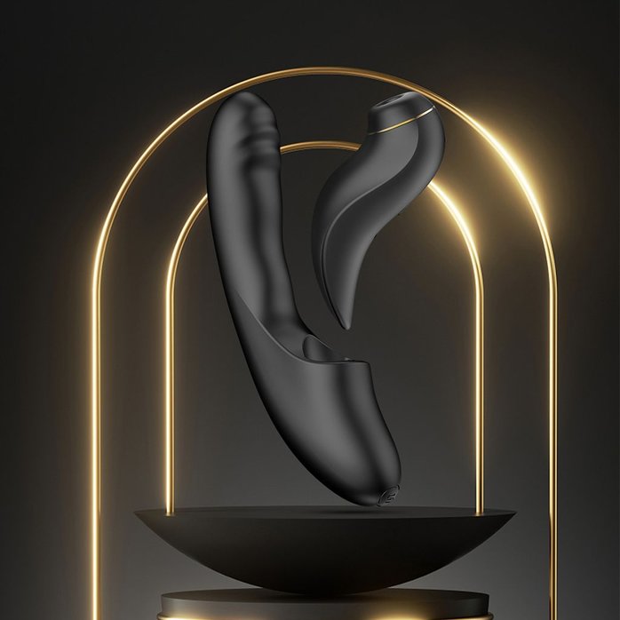 Черный вибратор с возвратно-поступательными движениями и вакуумом Fatima - 19,2 см. Фотография 6.