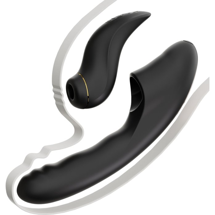 Черный вибратор с возвратно-поступательными движениями и вакуумом Fatima - 19,2 см. Фотография 8.