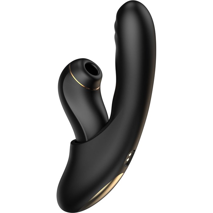 Черный вибратор с возвратно-поступательными движениями и вакуумом Fatima - 19,2 см