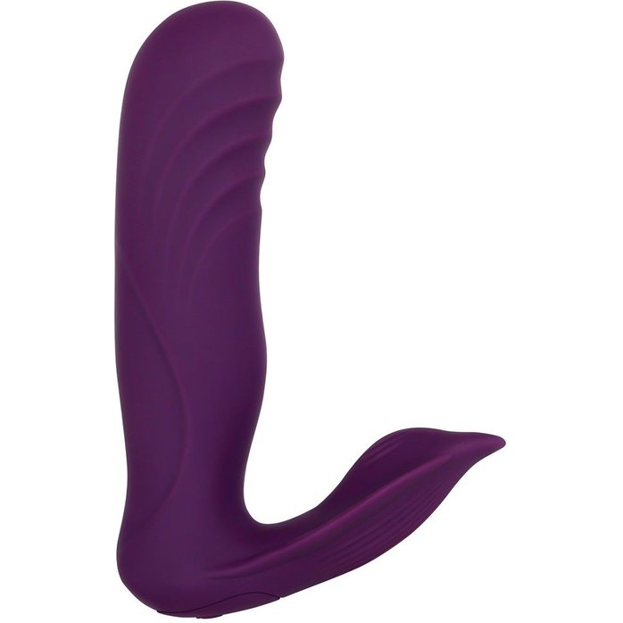 Фиолетовый ударный вибромассажер с клиторальным стимулятором. Фотография 6.