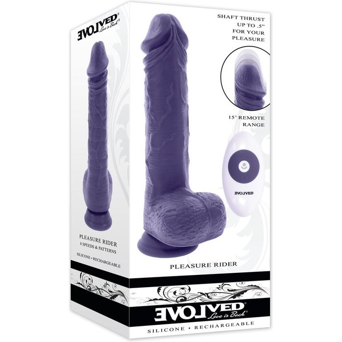 Фиолетовый вибратор на присоске с поступательными движениями Pleasure Rider - 22,2 см. Фотография 2.