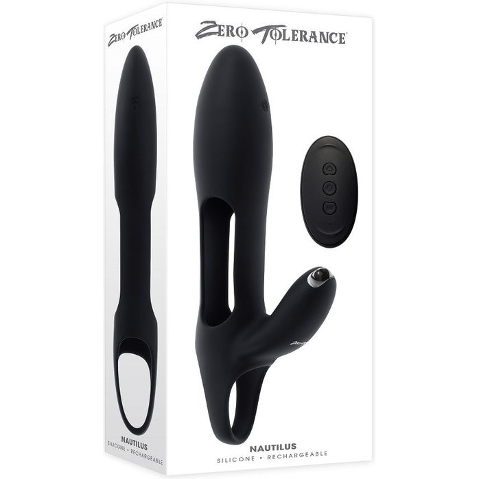 Черная насадка на пенис с вибрацией Nautilus. Фотография 2.