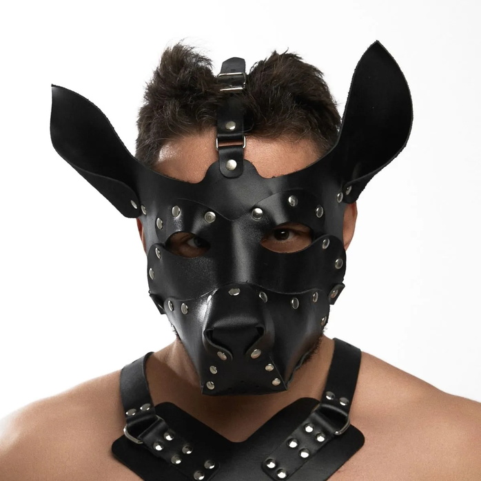 Черная кожаная маска «Собака». Фотография 3.
