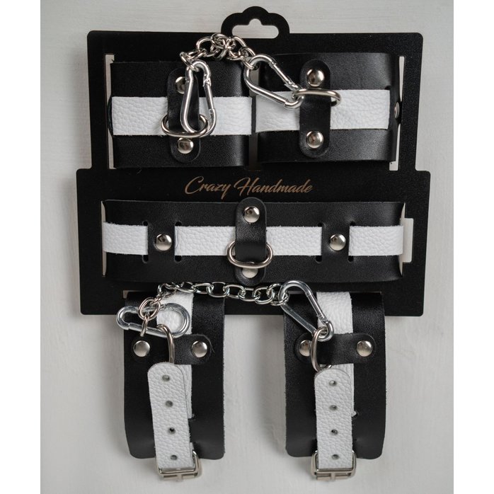 Набор фиксаторов из черной и белой натуральной кожи