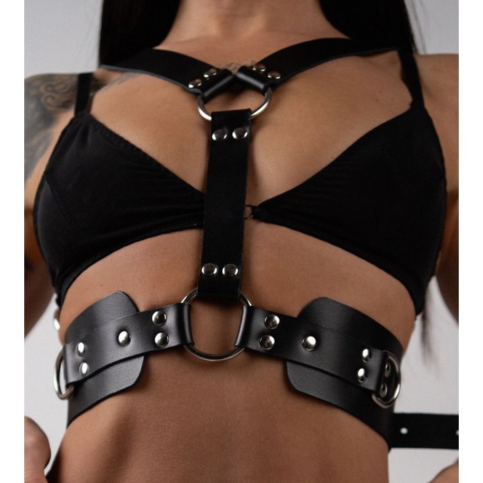 Черная кожаная двусторонняя портупея