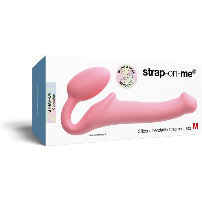 Розовый безремневой страпон Strap-on-me Semi-Realistic Bendable Strap-On size M. Фотография 5.