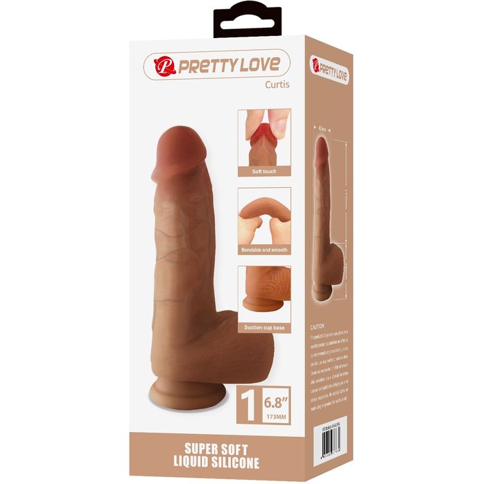 Телесный фаллоимитатор из жидкого силикона Curtis - 17,3 см - Pretty Love. Фотография 2.