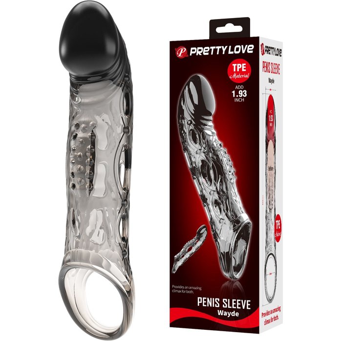 Черная удлиняющая насадка с рельефом Wayde - 21,3 см - Pretty Love. Фотография 2.