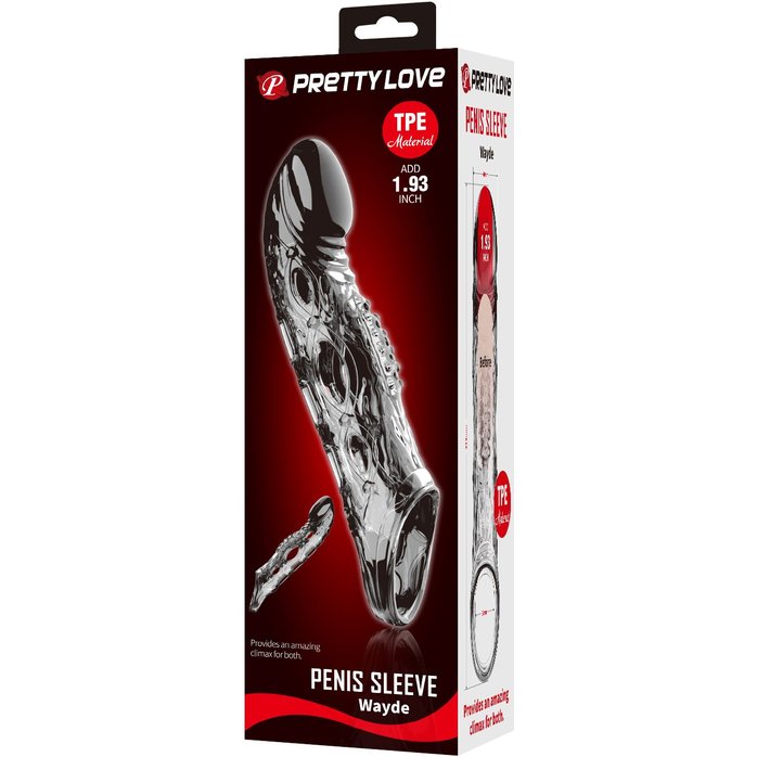 Черная удлиняющая насадка с рельефом Wayde - 21,3 см - Pretty Love. Фотография 3.