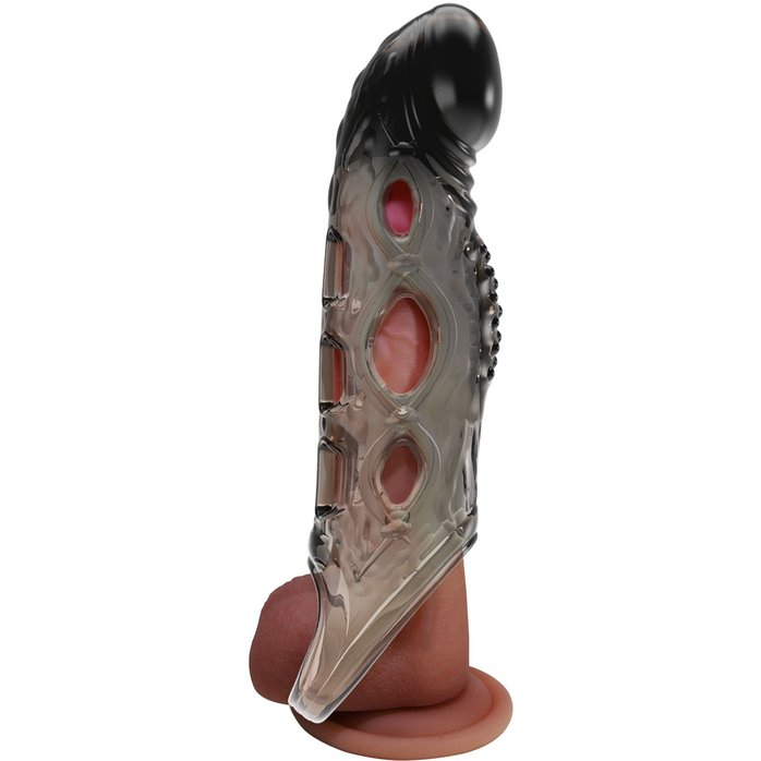 Черная удлиняющая насадка с рельефом Wayde - 21,3 см - Pretty Love. Фотография 7.