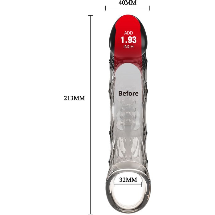 Черная удлиняющая насадка с рельефом Wayde - 21,3 см - Pretty Love. Фотография 8.