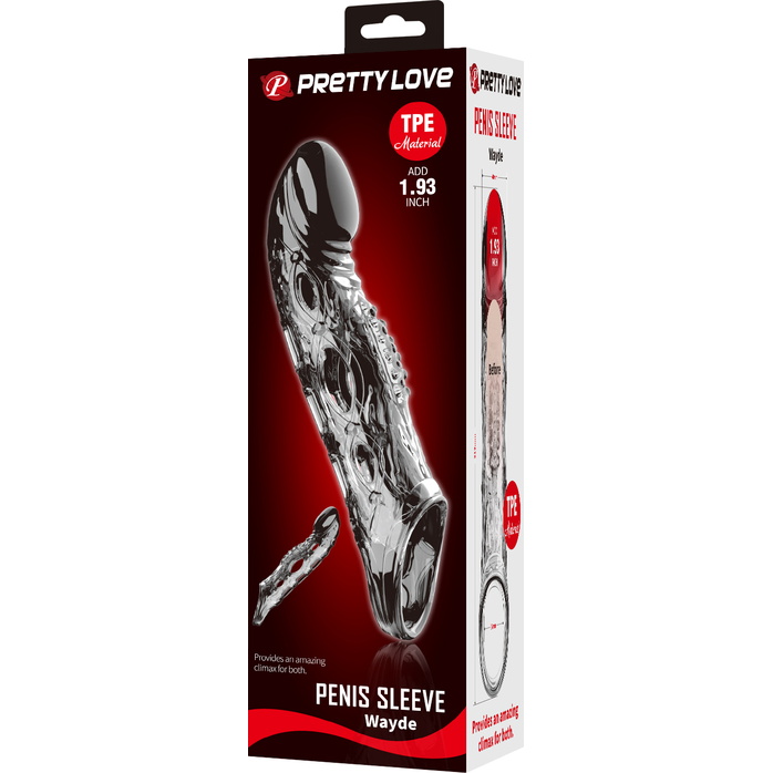 Черная удлиняющая насадка с рельефом Wayde - 21,3 см - Pretty Love. Фотография 9.