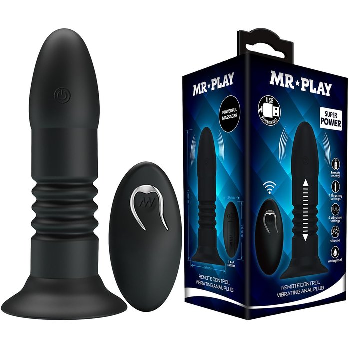 Черный анальный вибростимулятор с пультом ДУ - 13,8 см - Mr.Play. Фотография 2.