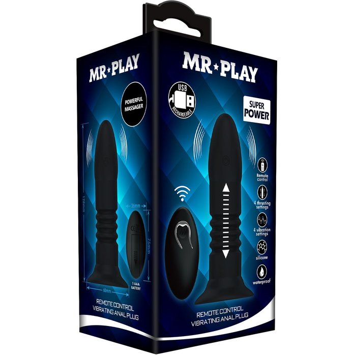 Черный анальный вибростимулятор с пультом ДУ - 13,8 см - Mr.Play. Фотография 3.